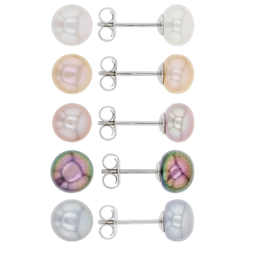 NWT JTV Multi-Color Cultured Freshwater Pearl Stud Earring Set of 5